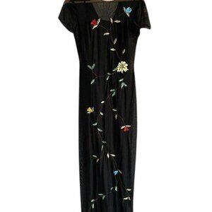 Rimini  Black FLORAL EMBROIDERED LONG Dress size 6 boho style